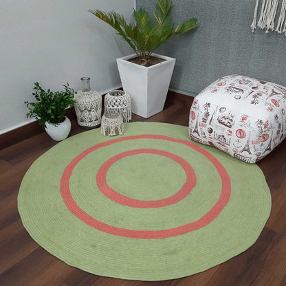 Avioni Cotton Rugs Braided Round- Green – 120 cms (4 Feet)