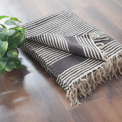 Luxe Soft Premium Chenille Handloom Brown Stripes Durry- 150cm x 210cm (~5 X 7 Feet) by Avioni