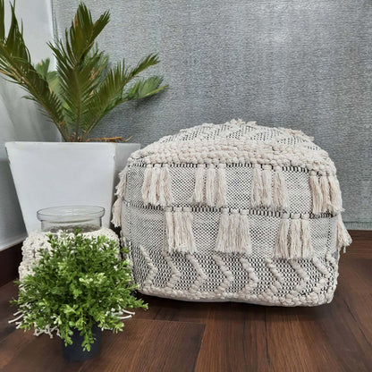 Avioni Home BigMo Collection -Cube Pouf With Tassels Gray -35x50x50