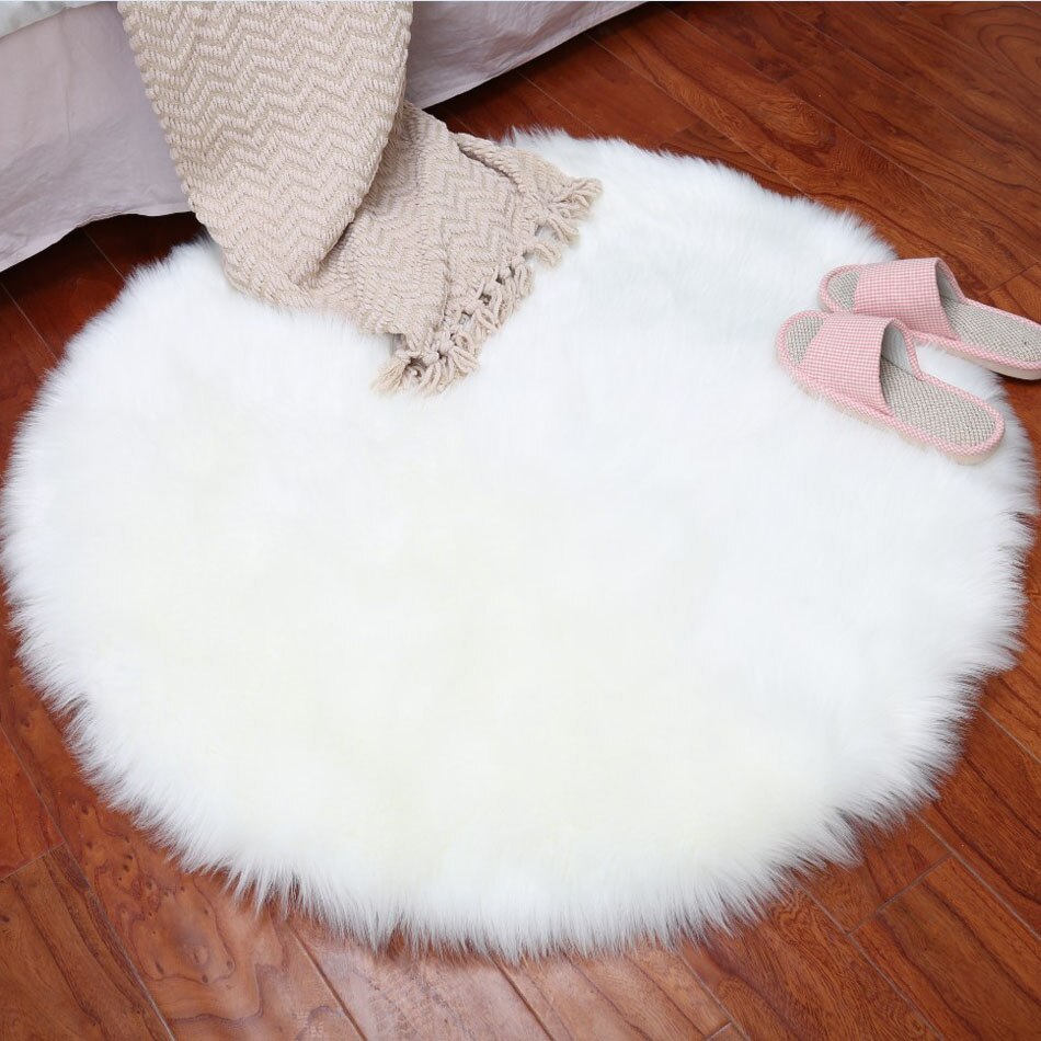 Round Rug – Shaggy Carpet – Snow White Premium Long Fur – 60 Inch (150 cms) Dia By Avioni