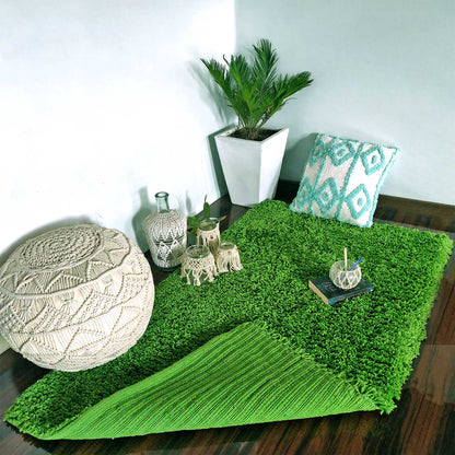 Shaggy Carpet | Washable | Hand Woven Super Luxurious Feel | Export Quality- Green Color